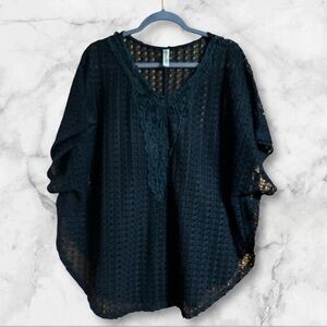 Shoreline black crochet pull on coverup top bat wing short sleeve size 2X